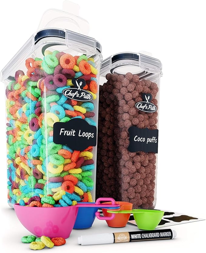 Chef's Path Airtight Food Storage Containers - Set of 2 (6 Liters) for Kitchen & Pantry - BPA Free for Rice, Cereal, Flour, Sugar - Bulk Food Storage - Big Cereal Container - Cereal Container Storage-NeatNest