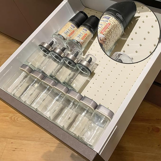 Gosmol Spice Drawer Organizer insert, Adjustable & Non-Slip Silicone Spice Drawer Liner, in Drawer Spice Organizer for Seasoning Jars and Spices Bottles Spice Rack -Pearl-NeatNest