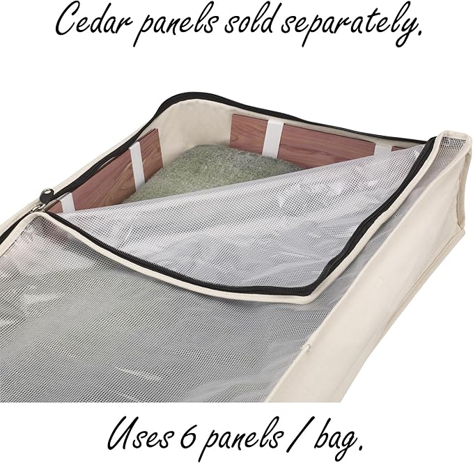 Household Essentials Cedarline Under Bed Storage Bag, Heavy-Duty Cotton Canvas, Textured PEVA Top with Durable 3-Sided Zipper, Front Handles, Foldable, Space-Saving, Natural-NeatNest