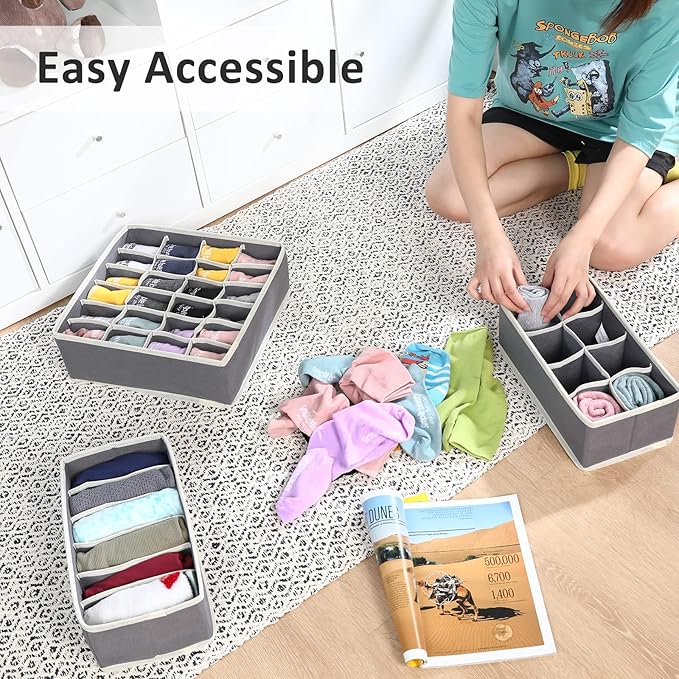 GOGOODA 4 Pcs Bra Sock and Underwear Drawer Organizers Divider, Closet Socks Organizer and Storage Boxes for Lingerie, Bra, Undies-NeatNest