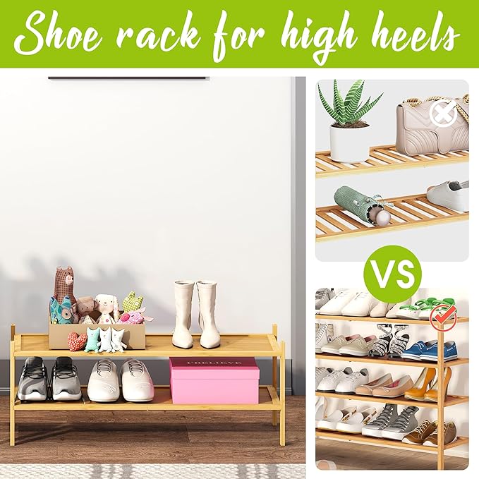 BMOSU 2-Tier Bamboo Extended Shoe Rack Premium Stackable Shoe Shelf Storage Organizer for Hallway Closet Living Room Entryway Organizer(Natural)-NeatNest