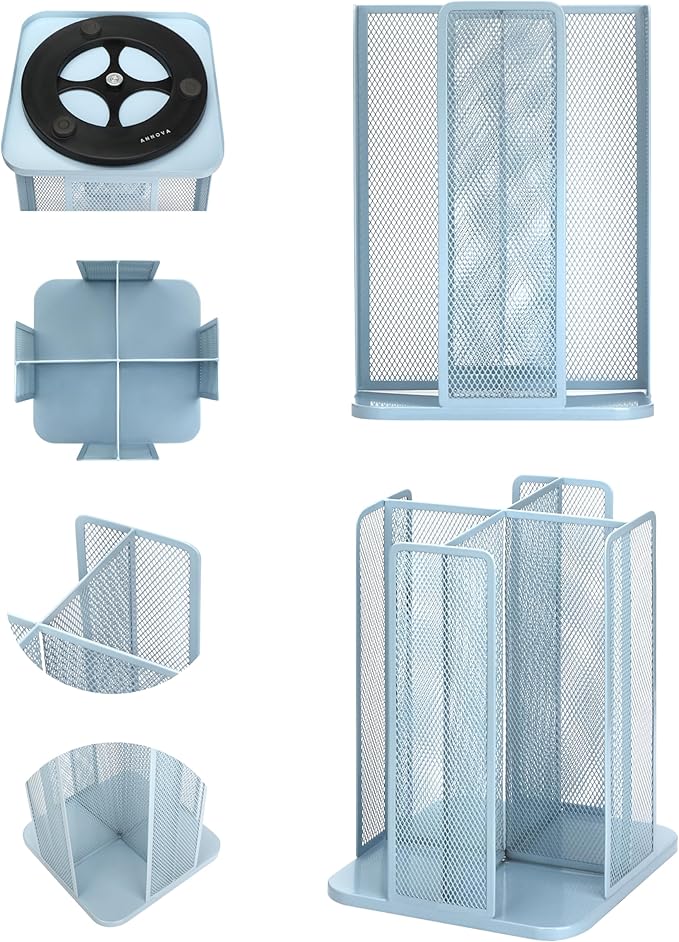 Annova Paper/Plastic Cup and Lid Holder Storage Organizer, 360°Rotating Coffee Cup Dispenser with 4 Compartments, Multifunctional Storage Rack for Home, Office, Bar, Coffee Shop (New Blue)