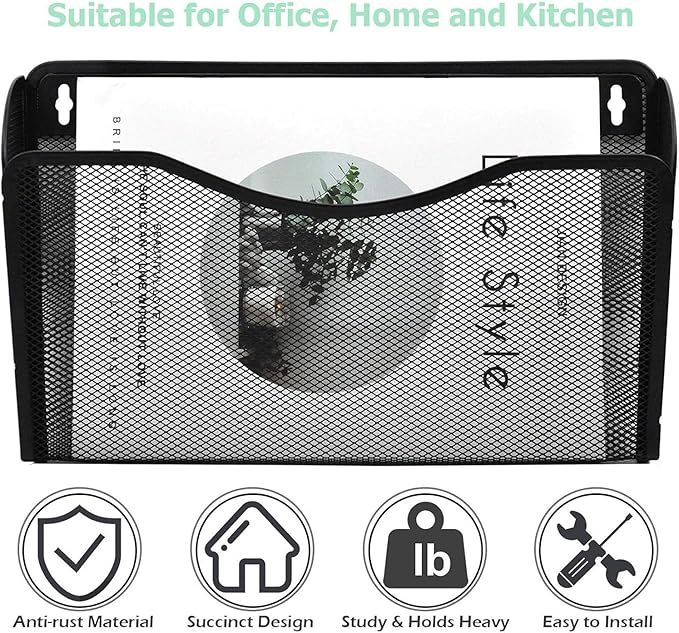 COSYAWN 3 Pack Mesh Wall Mounted File Holder, Metal Hanging Paper Folder Organizers, Single Pockets for Classroom Home and Office Black-NeatNest