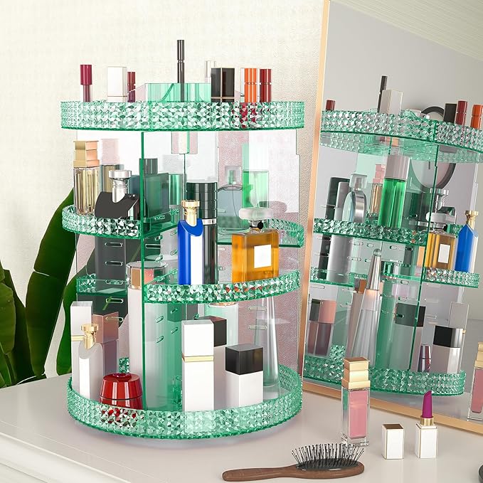 360 Degree Rotating Makeup Organizer, Extra Large Capacity Organizador De Maquillaje, Removable DIY 7 Layers Cosmetics Organizer, Acrylic Perfume Organizer for Vanity Countertop (Green)-NeatNest