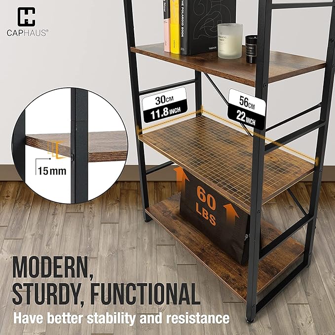 CAPHAUS 6 Tier Bookshelf, 24 Inch Width Free Standing Shelf, Bookcase Shelf Storage Organizer, Industrial Book Shelves for Home Office, Living Room, Kitchen, Rustic Oak Vintage Shelves & Metal Frame-NeatNest