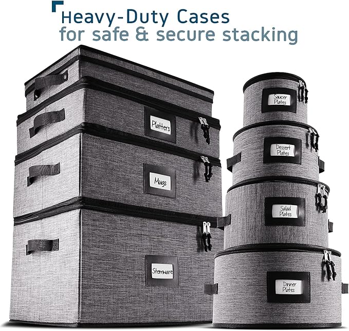 Coffee Mug Storage, 2 Pack Quilted and Stackable Coffee Cup Storage Organizer for Service of 24, Mug Storage Box with Dividers, China Containers Hard Shell for Moving and Organization, Grey-NeatNest