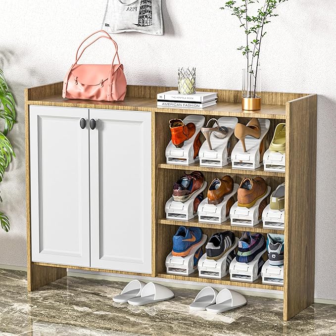 Neprock Shoe Slots Organizer for Closet,16 Pack Upgraded Thickned Shoe Storage Space Saving Shoe Rack, Closet Shoe Organizer Shoe Holder Shoe Stackers for Closet Organization（White）-NeatNest