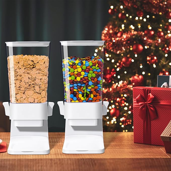 Cereal Dispenser Countertop, 5L Cereal Containers Storage Dispenser for Pantry, Large Dry Food Cereal Dispenser, Not Easy to Crush Cereal, Can Hold Oatmeal, Snack, Grain, Pet Food (White, 2Pc)-NeatNest