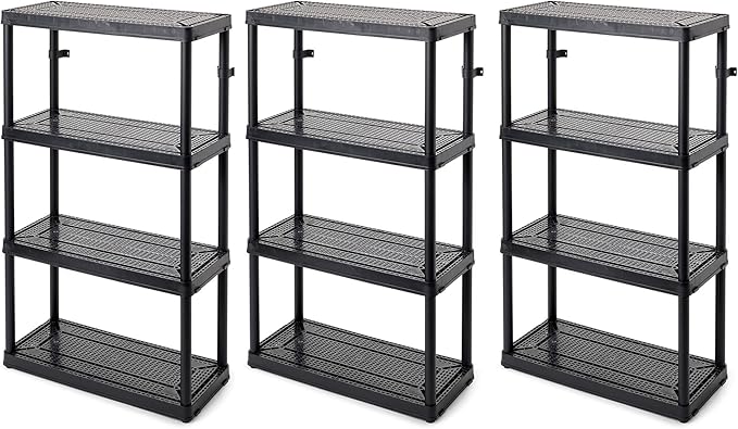 Gracious Living 4 Shelf Fixed Height Medium Duty Storage Unit 14 x 32 x 54.5 Organizer System for Home, Garage, Basement, & Laundry, Black (3 Pack)