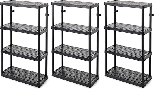 Gracious Living 4 Shelf Fixed Height Medium Duty Storage Unit 14 x 32 x 54.5 Organizer System for Home, Garage, Basement, & Laundry, Black (3 Pack)