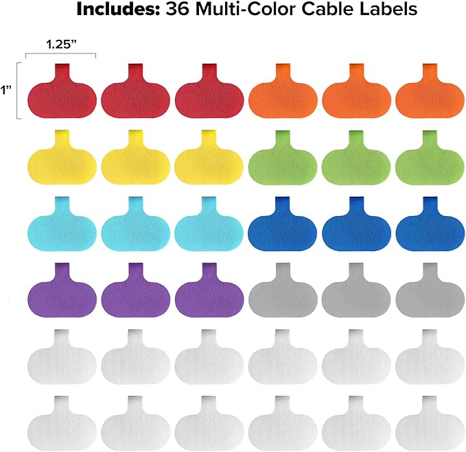 Wrap-It Storage - Cable Labels, Oval, Multi-Color (36 Pack) Write On Cord Labels, Wire Labels, Cable Tags and Wire Tags-NeatNest