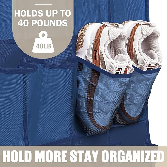 Over The Door Shoe Organizers 35 Mesh Pockets Hanging Shoe Organizer Shoe Rack For Door Closet Entryway Bedroom Bathroom Pantry - Shoe Holder Hanger For Sneakers, Women High Heeled Shoes Blue-NeatNest