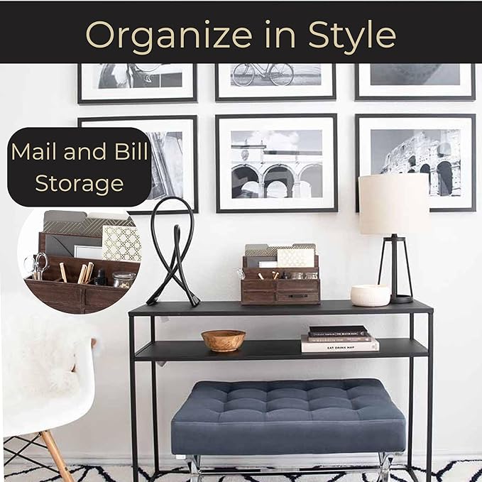 BLU MONACO Brown Wood Mail Organizer with Drawer & Pen Holder – Desk Organizer for Bills, Storage, Countertop & Kitchen-NeatNest