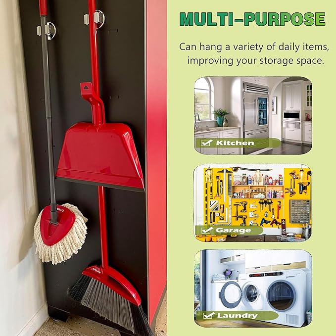 ULIBERMAGNET Magnetic Mop Broom Holder,Heavy Duty Movable Magnetic Tools Holder,Anti-Slip Magnet Mounted Utility Storage Mop Shovel Hanger for Garage, Kitchen, Laundry, Garden(8 Pack/Silver)
