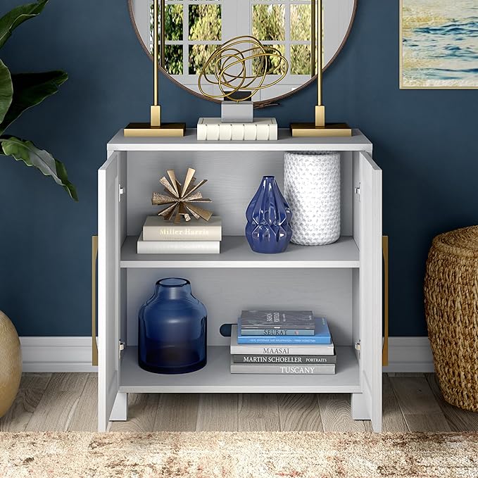 Henn&Hart 28" Wide Rectangular Accent Cabinet in Cloud White, for Home, Living Room, Bedroom, Entertainment Room, Office