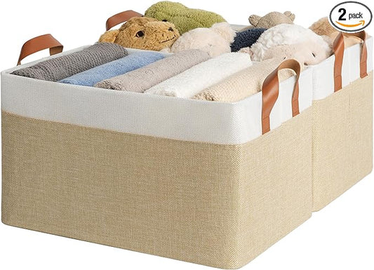 GRANNY SAYS Storage Baskets for Shelves, Closet Organizer Bins, Clothes Storage Bins with Metal Frame, Extra Large Baskets for Organizing and Storage, Collapsible, Khaki, 2-Pack-NeatNest