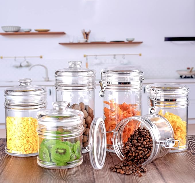 35 oz Reinforced Small Acrylic Canister with Locking Clamp, Airtight Flip Jar | Food Storage Container for Flour, Sugar, Coffee, Candy, Cookie etc