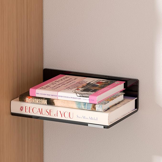 9 Inches Acrylic Wall Shelves 2 Pack, Floating Shelf for Wall Mounting, Acrylic Display Ledges for Funko Pop Figures, Home Décor, Living Room, Gaming Room, Plants(9 inch, Black)-NeatNest