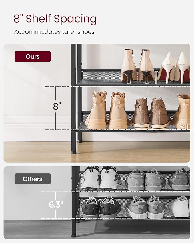 VASAGLE Shoe Rack for Entryway, 4-Tier Shoe Rack Organizer with Storage Shelves and Spacious Top, Freestanding, Adjustable, Industrial, Rustic Brown and Ink Black ULBS040B01-NeatNest