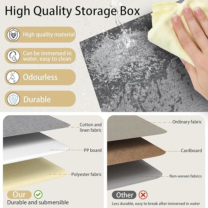 Yawinhe Fabric Storage Baskets, Foldable Closet Organizer for Shelves, Large Boxes with 3 Handles, Canvas Bins for Clothes, Grey, 12.99''Lx9.05''Wx7.87''H, 6-Pack-NeatNest