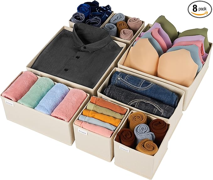 Criusia Drawer Organizer Clothes, 8 Pack Underwear Drawer Organizer, Foldable Cloth Storage Box Closet Organizers and Storage for Clothes, Socks, Scarves, Ties (Beige)-NeatNest