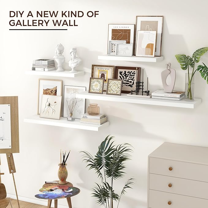 Floating Shelves for Wall, 48"W x 9"D x 1.5"H, 1 Pack of Long Wall Mounted Engineered Wood Shelves with Invisible Brackets for Living Room, Bedroom, Bathroom, Kitchen Decor and Storage, White-NeatNest