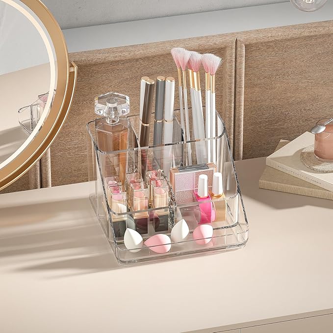 Ettori APLOP Makeup Organizer Tray, 6-Compartment Vanity Makeup Organizer for Jewelry, Hair Accessories, Bathroom Counter or Dresser-NeatNest