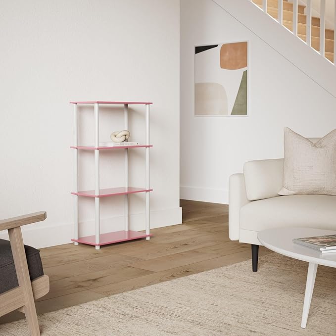 Furinno Turn-N-Tube 4-Tier Multipurpose Shelf Display Rack, Round Tubes, Pink/White-NeatNest