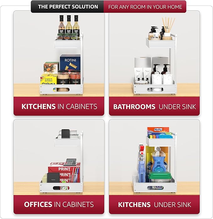 Sorbus Under Sink Organizer with Sliding Tracks – Pull Out Cabinet Organizer with Drawer & Installation Rails – Under Cabinet Bathroom Storage Organizer for Kitchen, Pantry, or Vanity –White 1 Pack-NeatNest