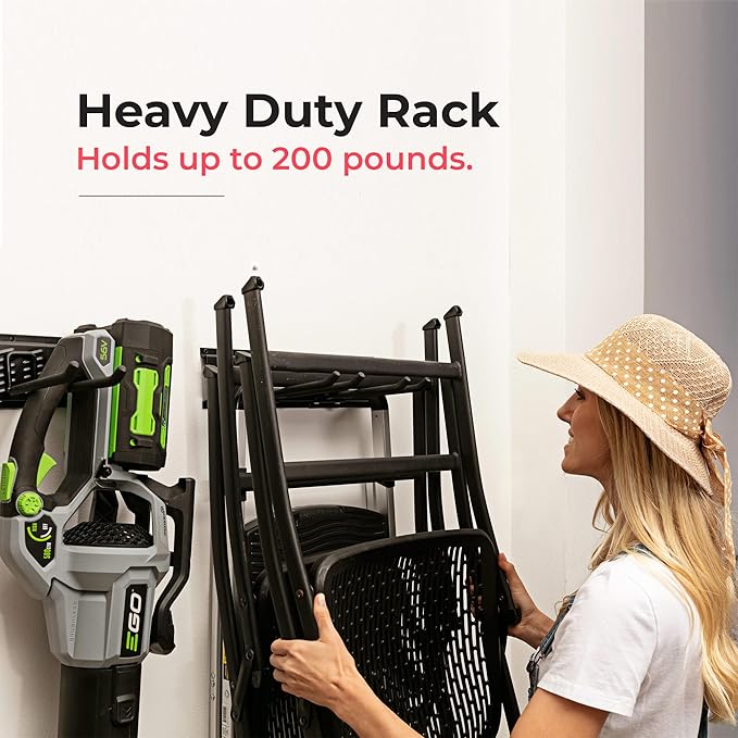 Garage Tool Organizer Wall Mount - 32 inches - Sturdy Storage Rack with Adjustable Hooks, Anti-Rust - Easy Installation, 200lbs Capacity - Garden Tool Organizer (02 Racks & 04 Hooks)