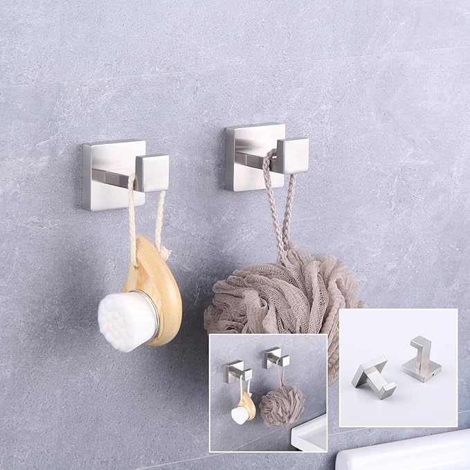GERZWY Brushed Stainless Steel Towel Hook Robe Hook Coat Hook Heavy Duty Wall Mounted Luxury Hooks for Bathroom Hotel 2 Pack FG1607-2LS