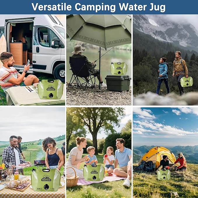 Camping Water Jug 2.1 Gallon CollapsibleWater Container Portable Water Bag for TravelOutdoor Hiking BPA Free Lightweight (Green (2.1 Gal), 2)-NeatNest