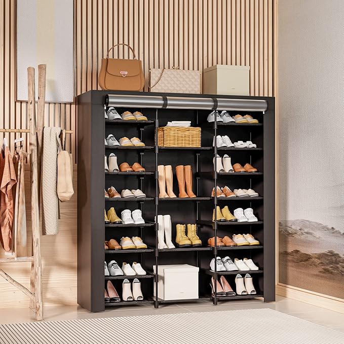 9-Tier Large Tall Shoe Rack with Covers 40-46 Pairs, Sneaker Rack Organizer Shoes Cabinet Closed Shelves Shoe Stand Holder for Garage Bedroom,Zapateras Organizer for Shoes 50 Pares-NeatNest