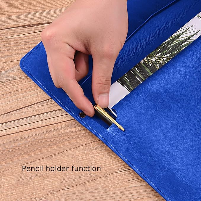 Enyuwlcm PU Leather A4 File Folder Document Holder Envelope Folder Case with Snap Closure for Receipt Contract Blue