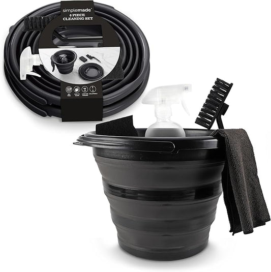 SIMPLEMADE Collapsible Bucket Cleaning Set - Includes 2 Foldable Buckets, Spray Bottle, Rag, Scrubbing Brush and Sponge - Holds Up to 10 liters, Easy Storage, All-Purpose Cleaning Solution