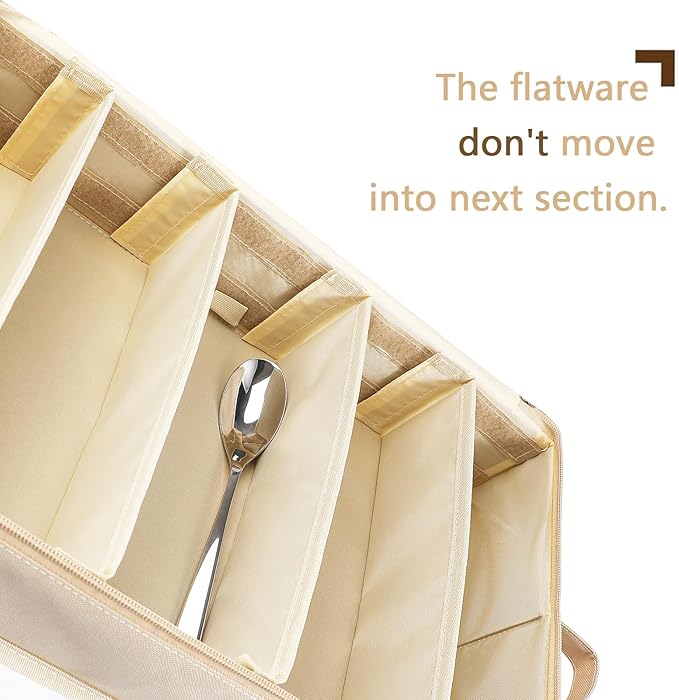 Flatware Utensil Storage Case, Beige Silverware Storage Box Chest with Adjustable Dividers, Removable Cutlery Storage Holder with Zipper Lid for Organizing Spoon/Flatware/Knives-NeatNest