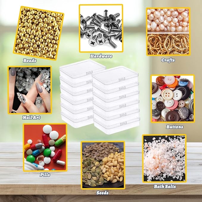 Goiio 48 Pcs Mini Plastic Storage Containers Box with Lid, 5x4x1.3 Inches Clear Rectangle Box for Collecting Small Items, Beads, Game Pieces, Business Cards, Crafts Accessories-NeatNest