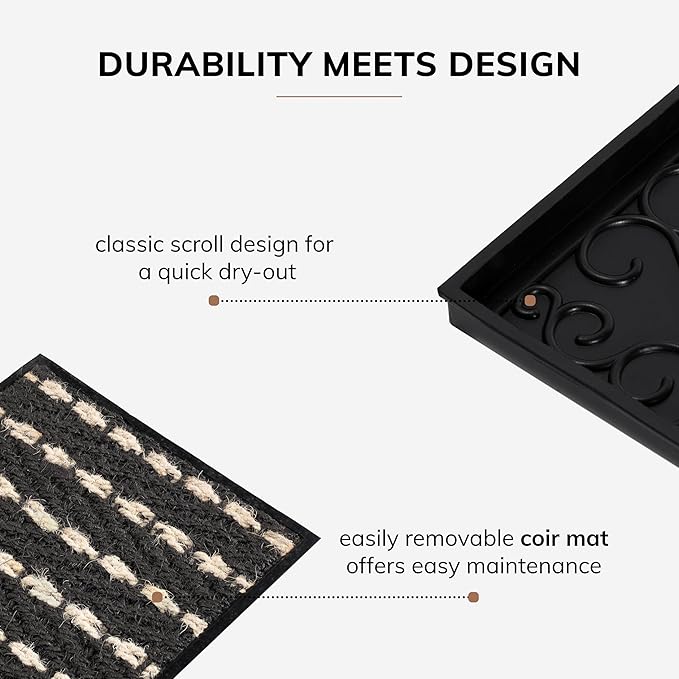 Anji Mountain AMB0BT2F-008 Black Rubber Boot/Shoe Tray with Coir, Fits 2 Pair (24.5" Wide), Gray & Ivory Insert