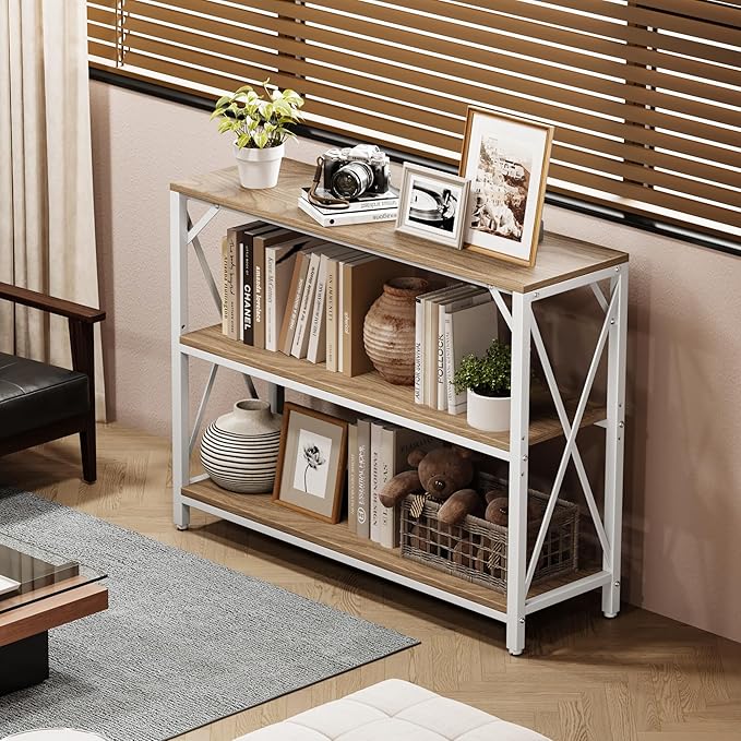Homeiju Entry Table 40" Width, 3-Tier Entryway Table with Storage, Industrial Sofa Table with Open Shelves, Foyer Tables for Entryway, Hallway, Kitchen, Living Room and Bedroom, Light Coffee-NeatNest