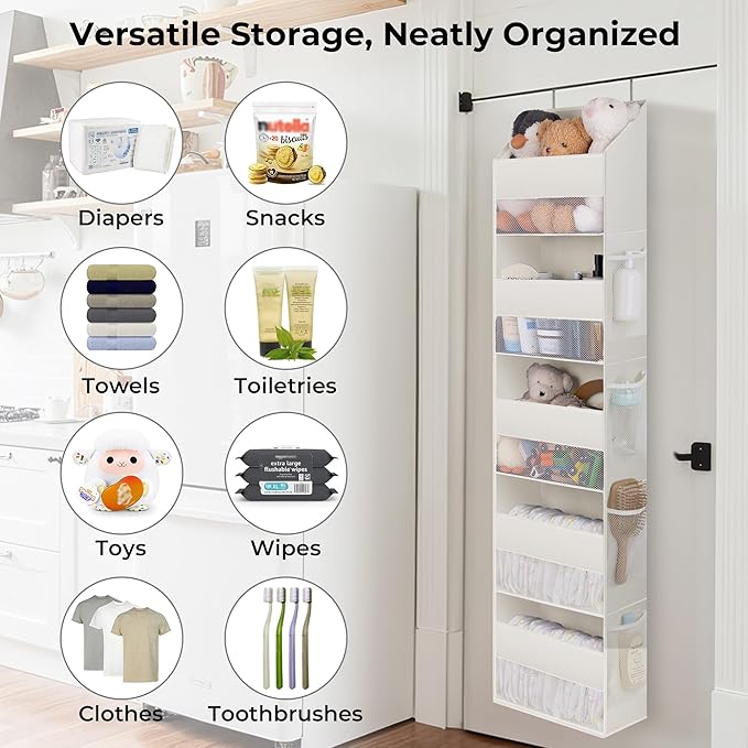 GRANNY SAYS Over The Door Organizer, 5-Shelf Behind The Door Storage with 8 Pockets and Clear Window, Anti Tilt Large Capacity Door Hanging Organizer for Baby Closet, Stuffed Animal, Beige, 2 Pack-NeatNest