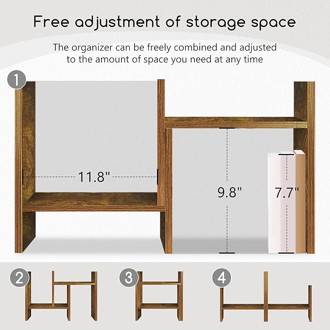 Jerry & Maggie Desktop Organizer Office Storage Rack Adjustable Wood Display Shelf Free Style Double H, Multi-Functional Mini Bookshelf for Desk Natural Stand (Natural Wood Tone)-NeatNest