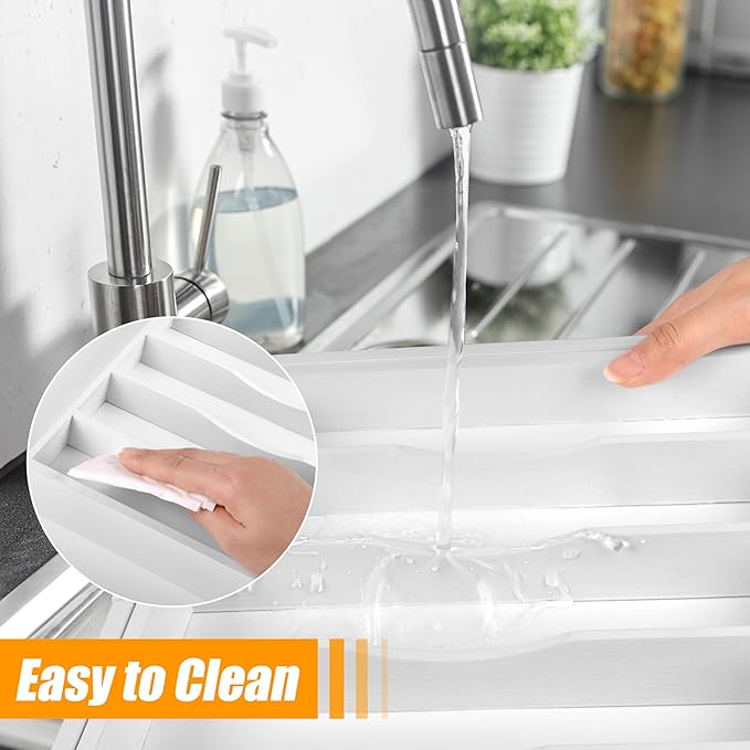 Bellsal Large Premium Bamboo Silverware Organizer - Expandable Utensil Drawer Organizer - 17"x19.6" Utensil Holder and Cutlery Tray with Grooved for Kitchen Flatware and Utensils(7-9 Slot, White)-NeatNest