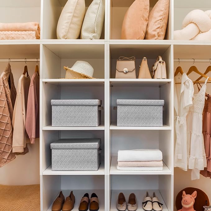 GRANNY SAYS Storage Box, Storage Bins with Lids, Closet Storage Containers, Storage Basket with Lid, Storage Organizer Bins, Decorative Boxes Keepsake, Large Storage Bins, Gray, 3-Pack-NeatNest
