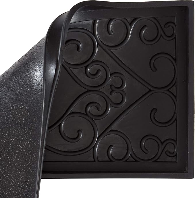 Anji Mountain AMB0BT2F-010 Black Rubber Boot/Shoe Tray with Coir, Fits 2 Pair (24.5" Wide), Blue & Ivory Insert