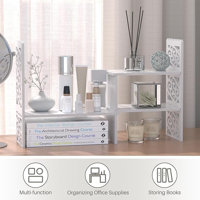 Jerry & Maggie - WPC Desktop Organizer White Office Storage Rack Shelf | Birthday Gifts - Toy - Home Decor | Free Style Rotation Display Modern Luxurious Stand Shelf (White)-NeatNest