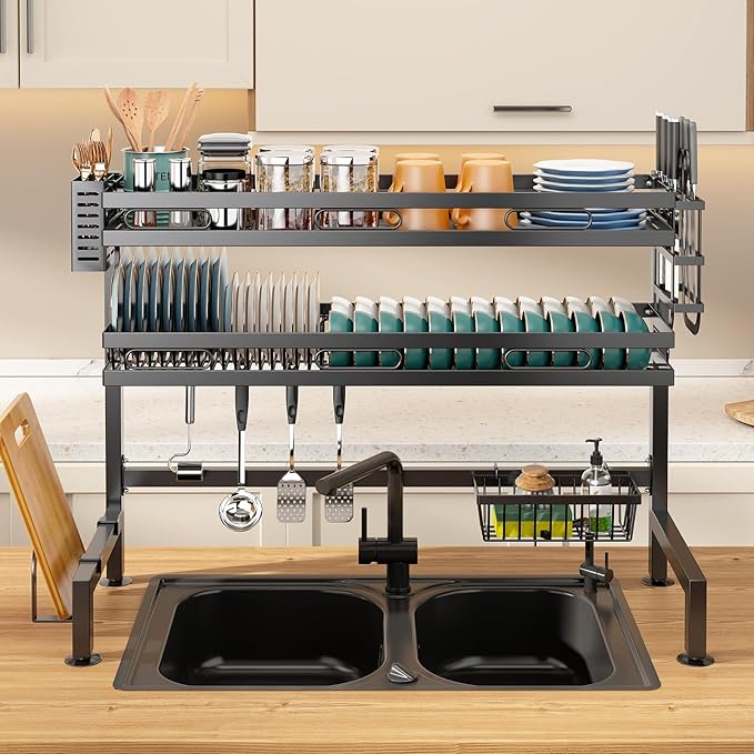 Dish Rack Over Sink Kitchen Above Sink Shelf Dish Drying Rack 2 Tier Large Capacity 82cm/32in