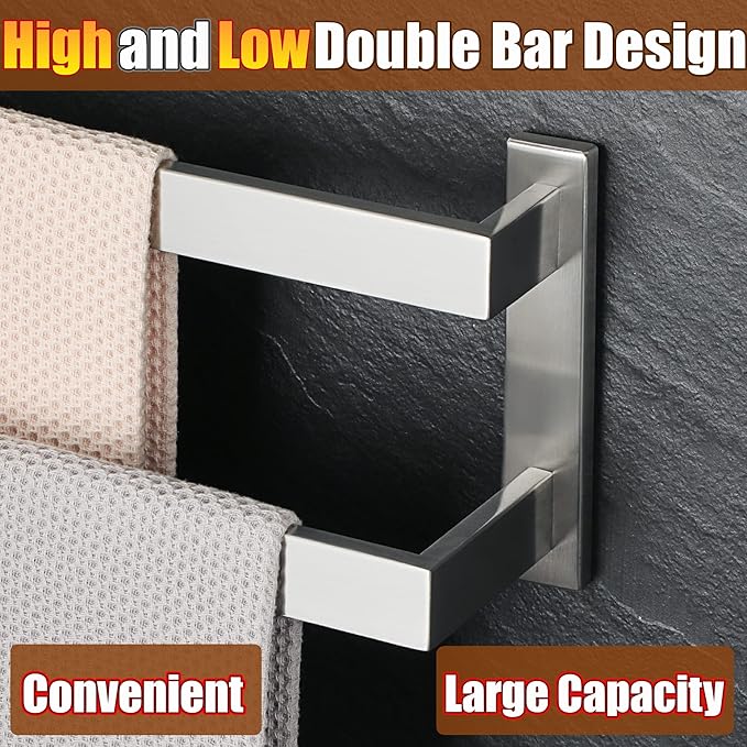 Alise Bath Double Towel Bars,Black Towel Holder Towel Racks for Bathroom Lavatory,Wall Mount Towel Hanger SUS304 Stainless Steel Towel Rail,GOY2400-LS Brushed Nickel 16 Inch