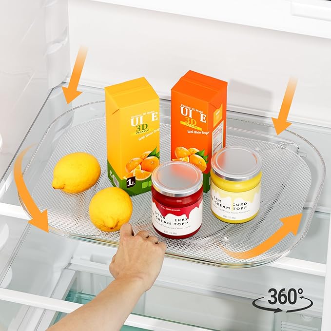 Heartspin Lazy Susan for Refrigerator Organizers and Storage, 14.56''x11'' Clear Fridge Turntable Organization for Kitchen, Cabinet, Pantry, Countertop, Bathroom, 1 Pack