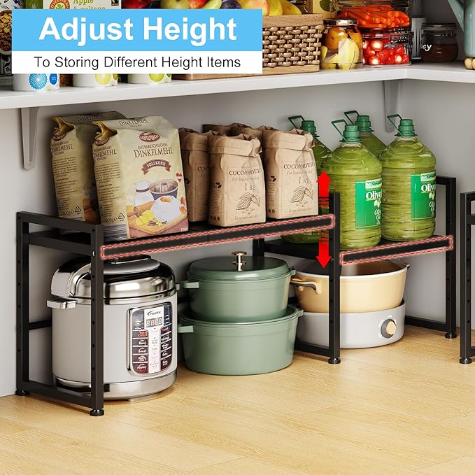 44.3 Inches Expandable Metal Storage Shelves,150LBS Heavy Duty Shelving Units and Storage For Appliance,Adjustable Utility Organization and Storage Shelf Rack For Kitchen Cabinet Closet Garage Pantry-NeatNest