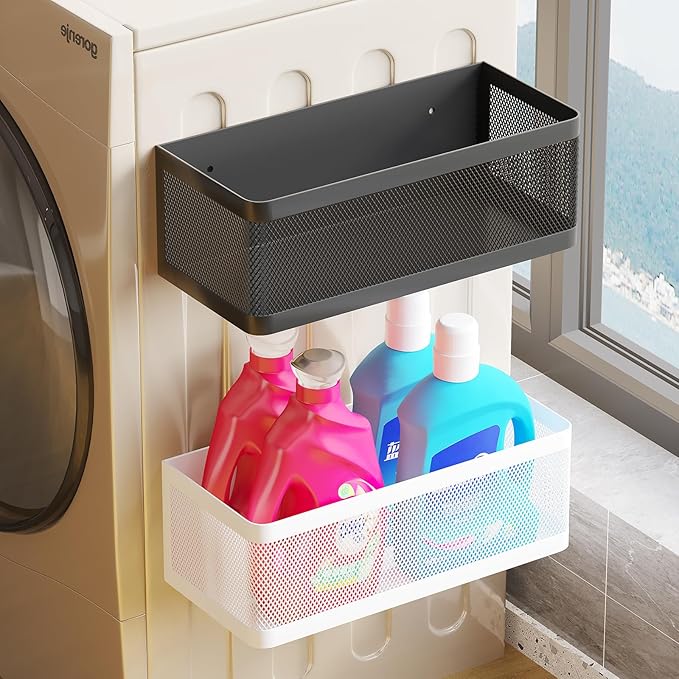 Magnetic Shelf for Washing Machine Magnetic Organizer for Laundry Washing Machine Shelf Hanging Basket Storage Magnetic Fridge Shelves Spice Rack for Refridgerator (White, L13.78in*W5.12in*H3.94in)